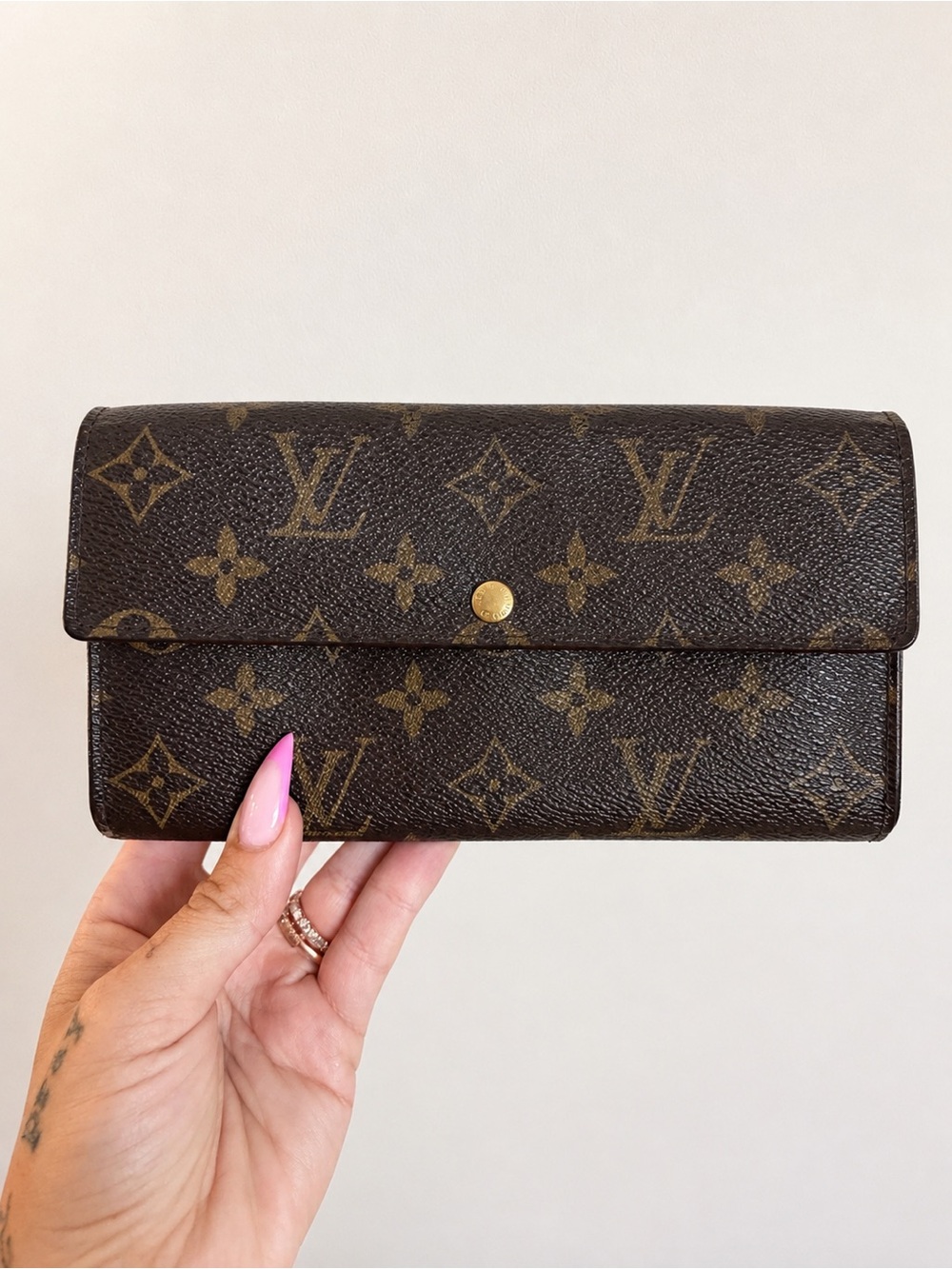 Louis Vuitton Monogram Flap Wallet in Brown with Gold Hardware